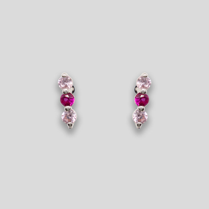 Coo Coo: Coo Coo: Triple Diamante Line Studs - Pink