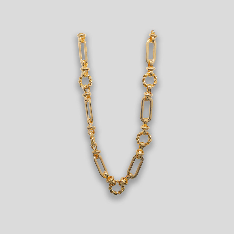 Coo Coo: Coo Coo: Twisted Circle Alternating Chain Necklace - Gold