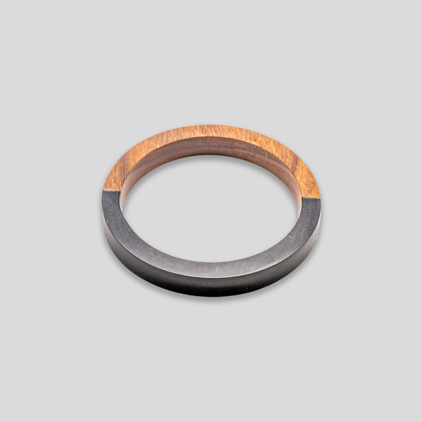 Coo Coo: Coo Coo: Wood & Resin Half Bangle - Wood/Black