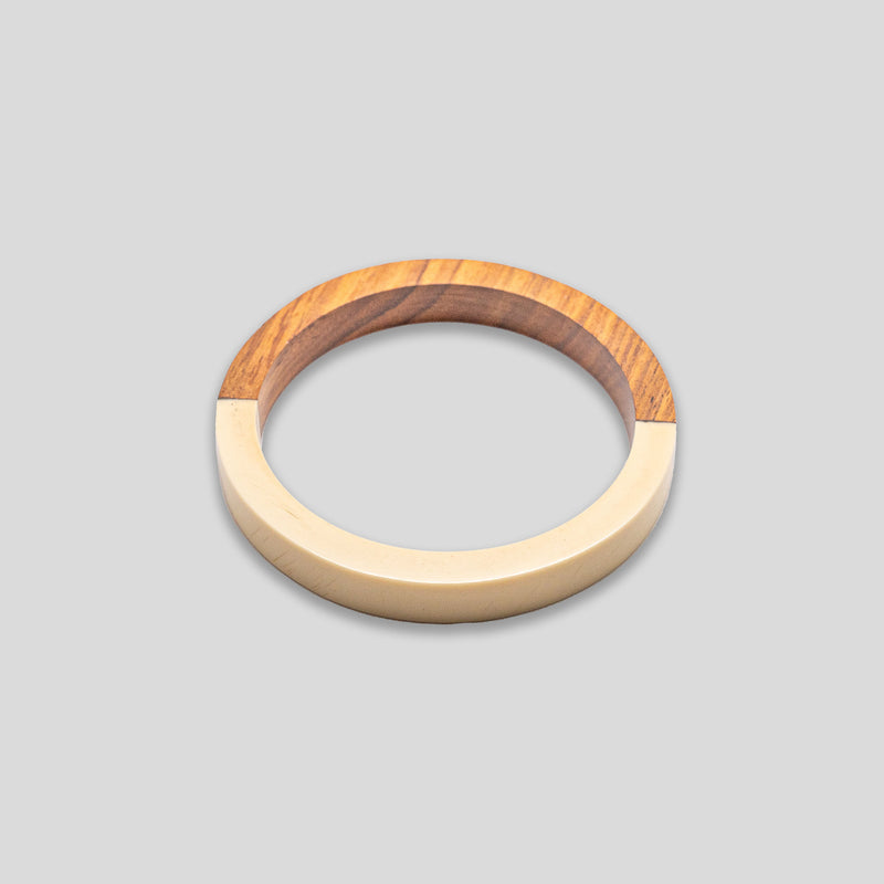 Coo Coo: Coo Coo: Wood & Resin Half Bangle - Wood/Ivory