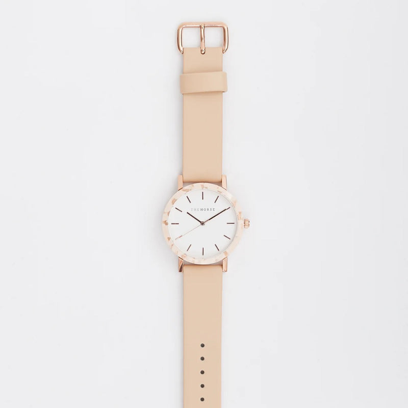 The Horse: Resin Watch - Peach - White Dial - Rose Gold