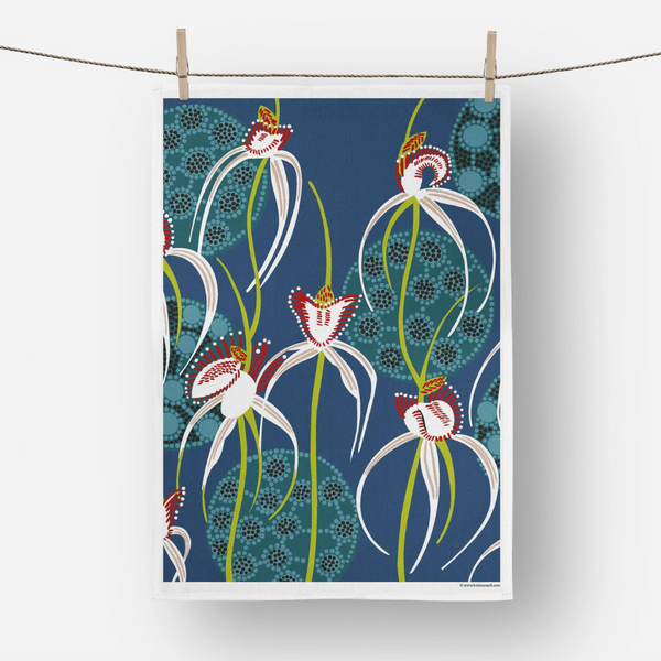 Helen Ansell: Tea Towel - White Spider Orchid