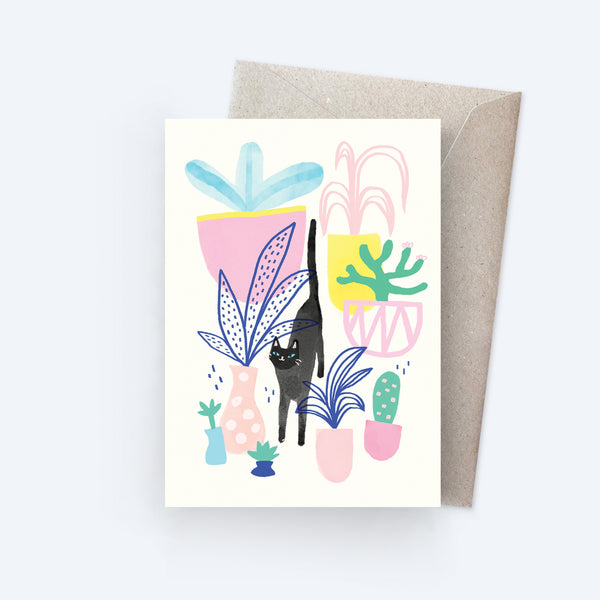 Sunpatch Society: Greeting Card - Cat Plant Wonderland