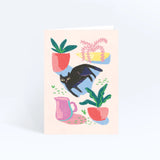 Sunpatch Society: Greeting Card - Reclined Cat With Potplants