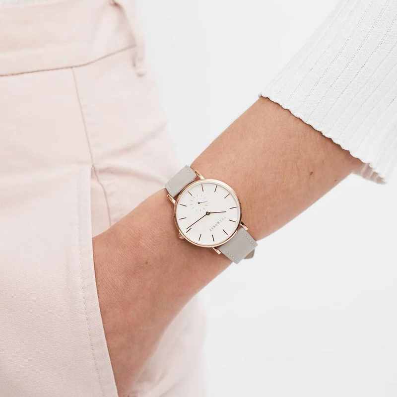 The Horse: Classic Watch - Rose Gold Case - White Dial - Light Grey