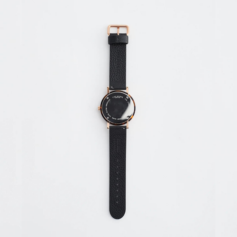 The Horse: Resin Watch - Brown Tortoise - White Rose Gold Dial - Black