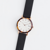 The Horse: Resin Watch - Brown Tortoise - White Rose Gold Dial - Black