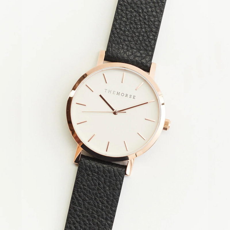 The Horse: Mini Original Watch - Rose Gold Case - White Dial - Black