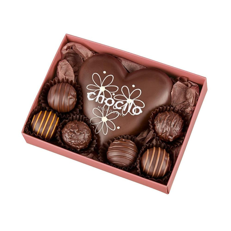 Chocilo: "Flower Design" Milk Heart with 6 Assorted Truffles Gift Box (110g)