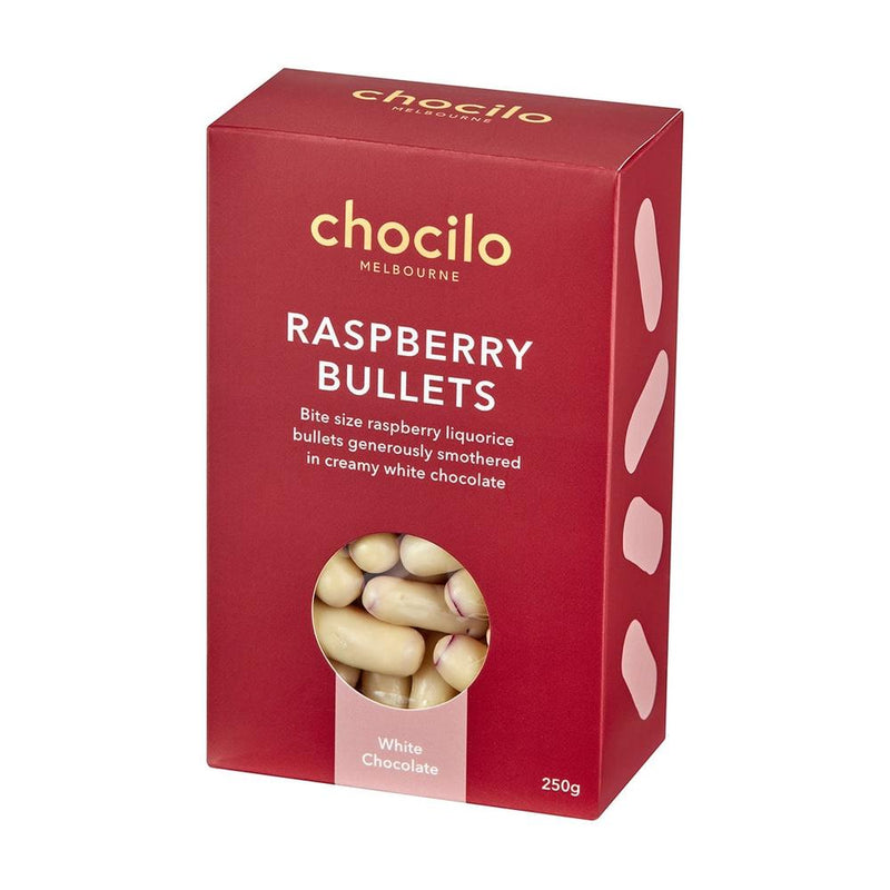 Chocilo: Raspberry Bullets in White Chocolate - Gift Box (250g)