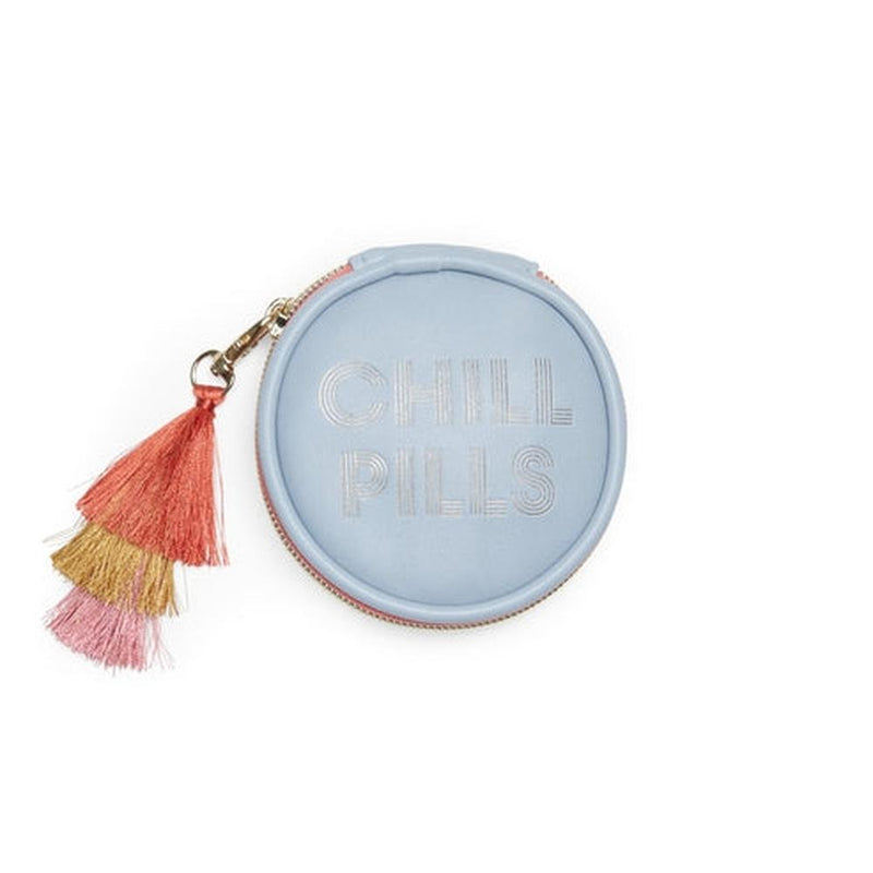 Designworks Ink: Vegan Leather Pill Box with Tassel - "Chill Pills" (Blue)