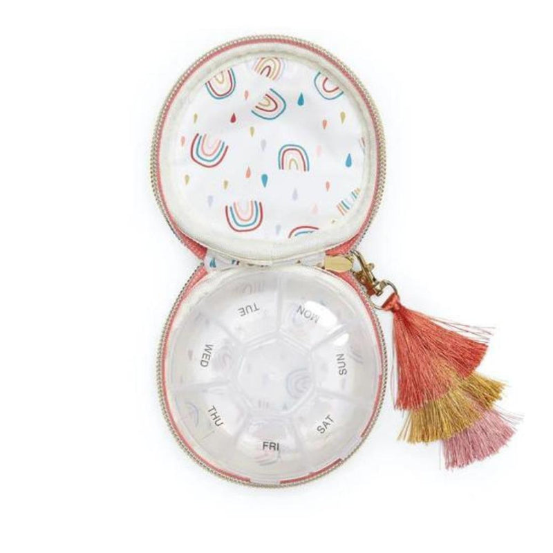 Designworks Ink: Vitamins Pill Box With Tassel - "Daily Vital-Mins" (Dusty Pink)