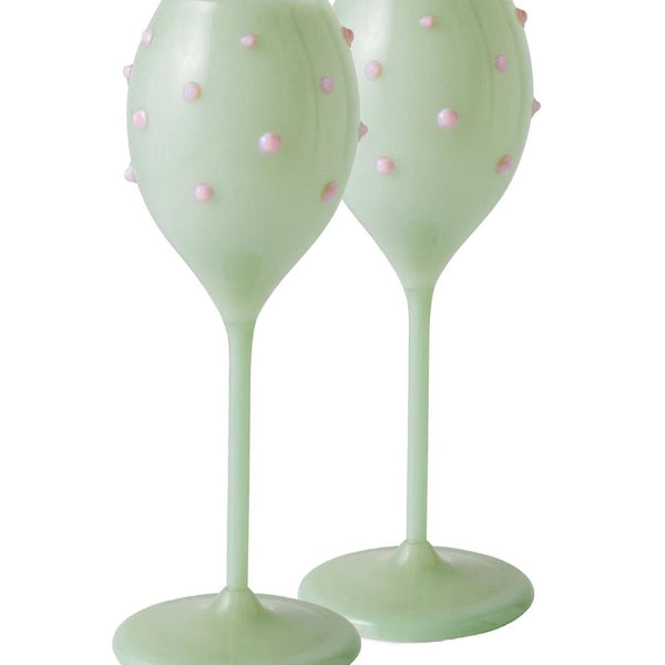 Kip & Co: Pistachio Polkadot Champagne Glass 2P Set