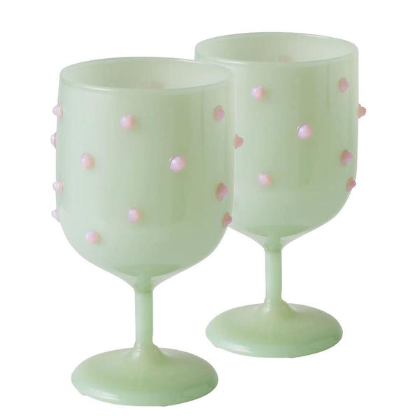 Kip & Co: Pistachio Polkadot Wine Glass 2P Set