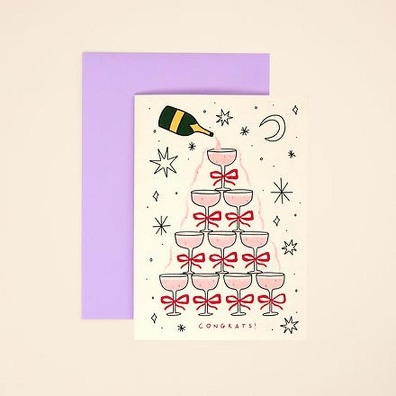 Little Black Cat: Champagne Congratulations Card - Engagement - Celebration