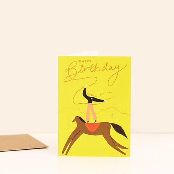 Little Black Cat: Yee-Haw Cowboy Birthday Card - Cowgirl - Happy Birthday