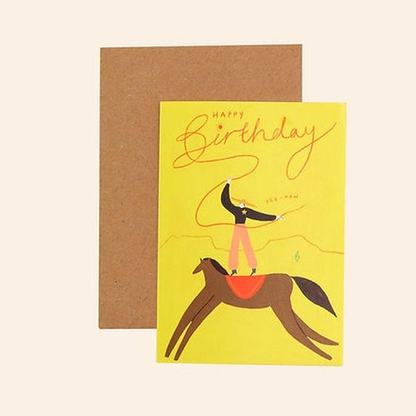 Little Black Cat: Yee-Haw Cowboy Birthday Card - Cowgirl - Happy Birthday