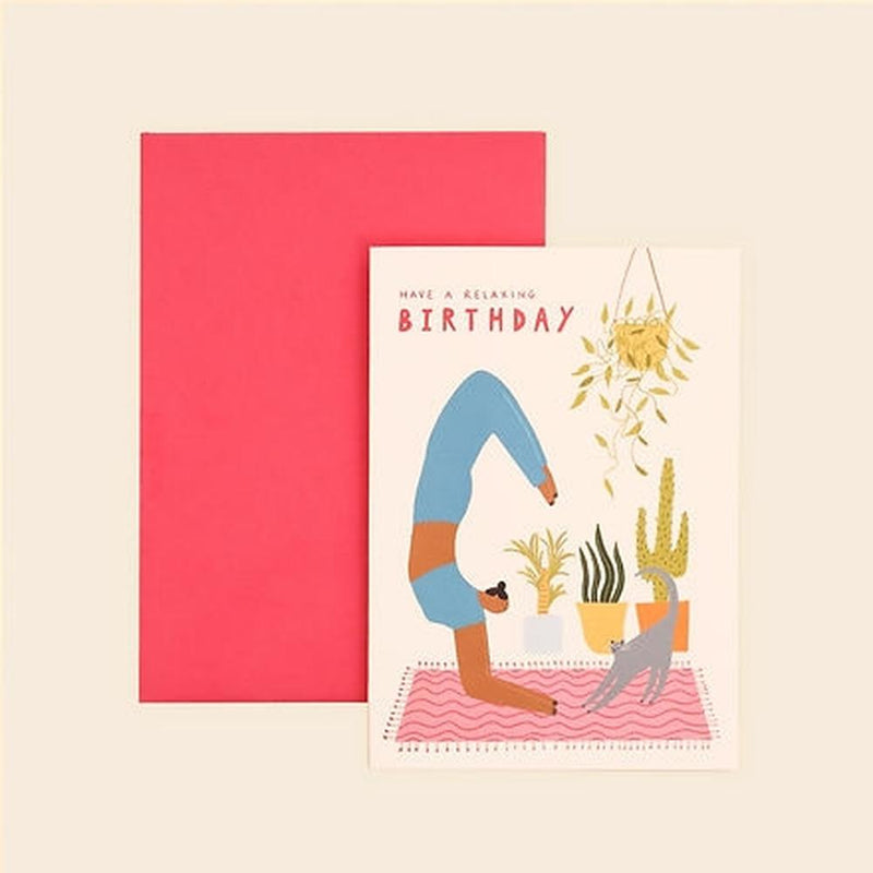 Little Black Cat: Yoga Birthday Card