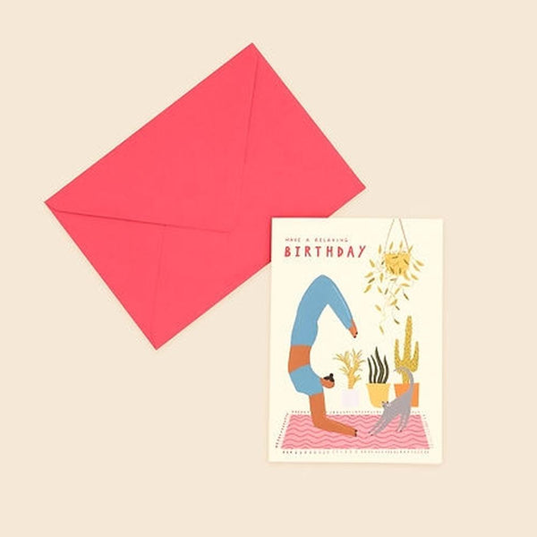 Little Black Cat: Yoga Birthday Card