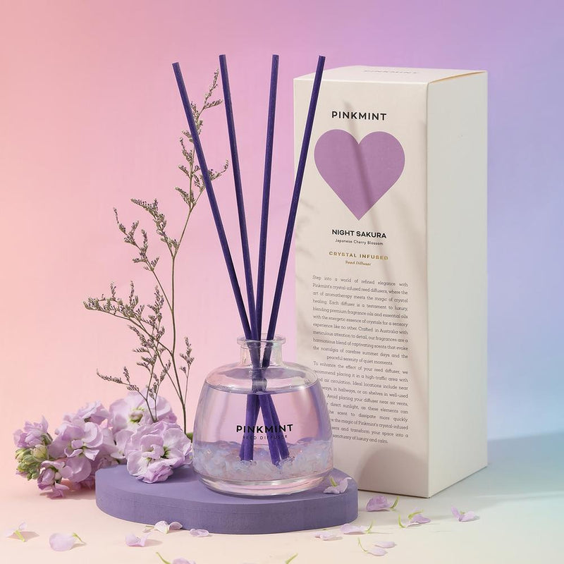 Pink Mint: Night Sakura Reed Diffuser Crystal Infused