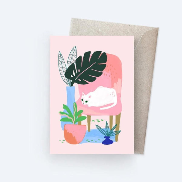 Sunpatch Society: Greeting Card - Curious Cat With Plants