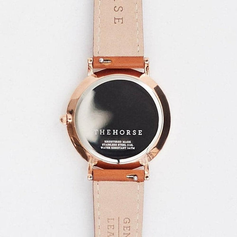 The Horse: Classic Watch - Rose Gold Case - White Dial - Charcoal  - Walnut