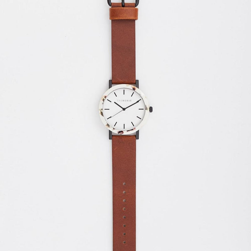 The Horse: Resin Watch - Nougat Shell  - White Dial - Tan Band