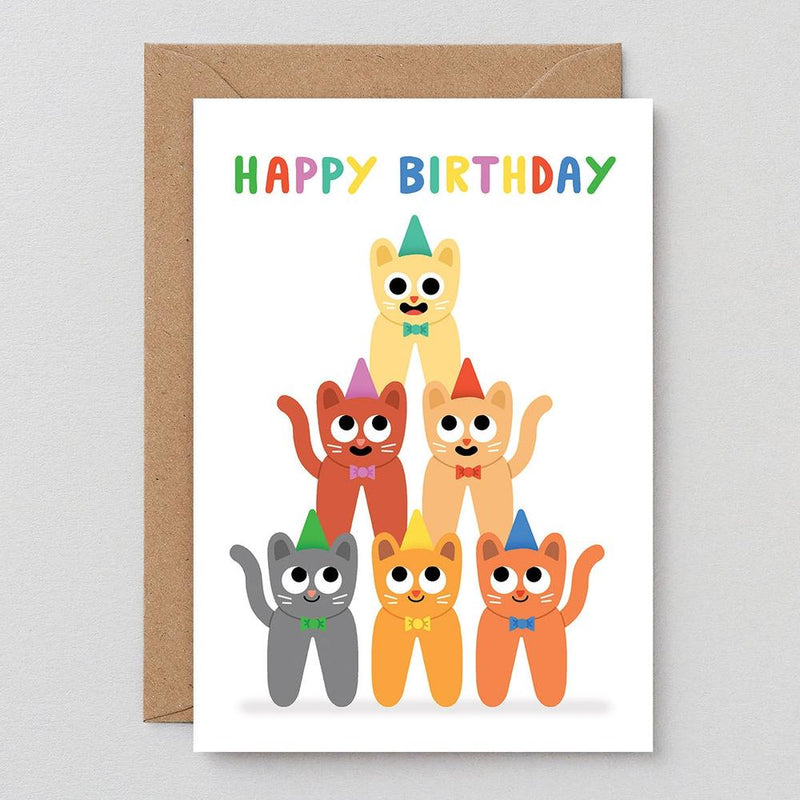 Wrap: Happy Birthday Cat Stack Greetings Card