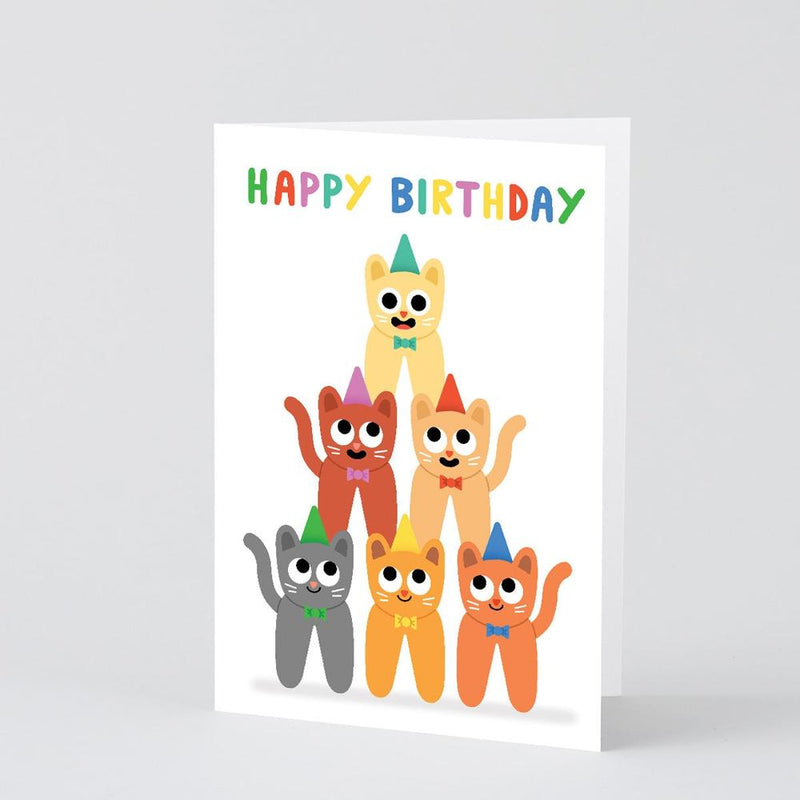 Wrap: Happy Birthday Cat Stack Greetings Card